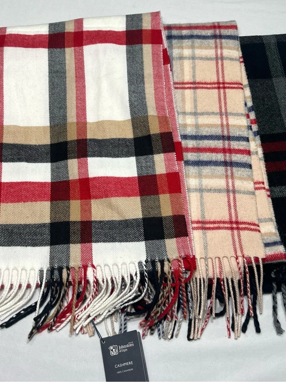 Set of 3 Cashmere Plaid Scarf in Red, Black, Tan, Cream